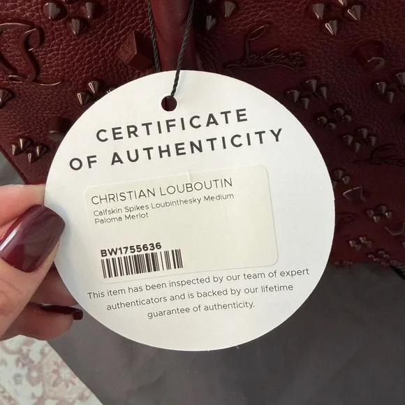 Christian Louboutin Calfskin Spikes Loubinthesky Medium Paloma Tote | Merlot - Picture 16 of 16